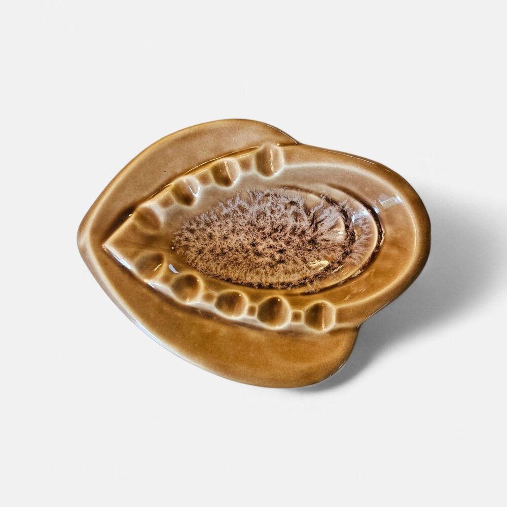 Vintage Mid Century Modern Drip Glaze Brown Ashtray